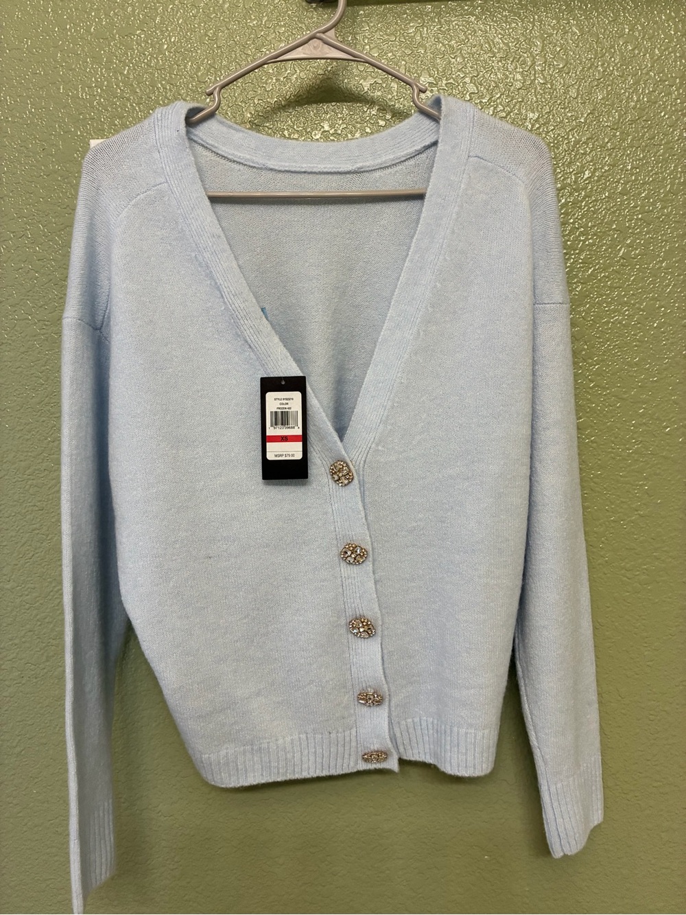 CeCe Baby Blue V-Neck Button Cardigan